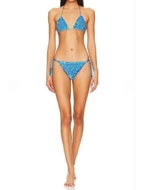 New My Beachy Side Blue Shimmer Sequin Embellished Bikini Set, NWT